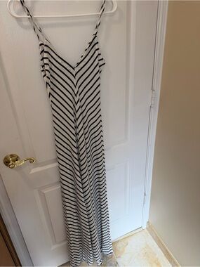 Striped Black & White V-Neck Maxi Dress
